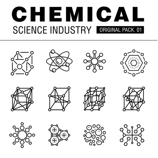 现代化学科学产业。细线图标设置生物技术。实验室设置与全球工业元素的集合。保费质量的矢量符号。Web 设计中风象形图. — 图库矢量图片