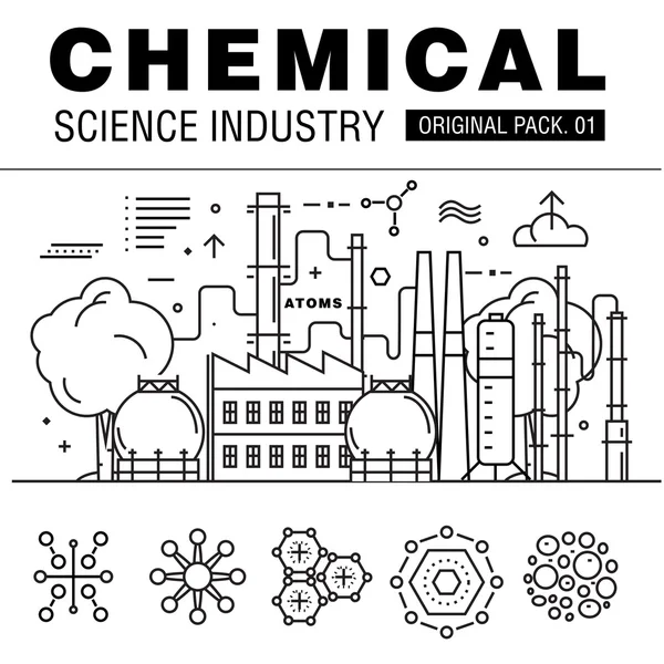 Moderne chemische Industrie. Thin-Line-Symbole setzen biologische Technologie. Laborset-Sammlung mit globalen Branchenelementen. hochwertige Vektor-Symbol. Strichpiktogramm für Webdesign. — Stockvektor