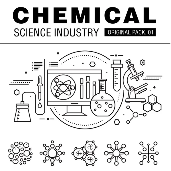 Industrie chimique moderne. Icônes de ligne mince définir la technologie de biologie. collection de jeux de laboratoire avec des éléments industriels mondiaux. Symbole vectoriel de qualité supérieure. Pictogramme d'accident vasculaire cérébral pour la conception web . — Image vectorielle