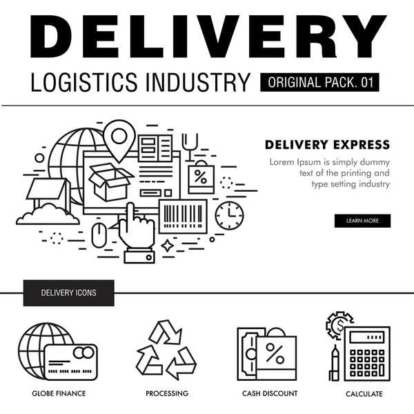 Paquete moderno de la industria de entrega. Conjunto de iconos de línea delgada netw logística — Archivo Imágenes Vectoriales