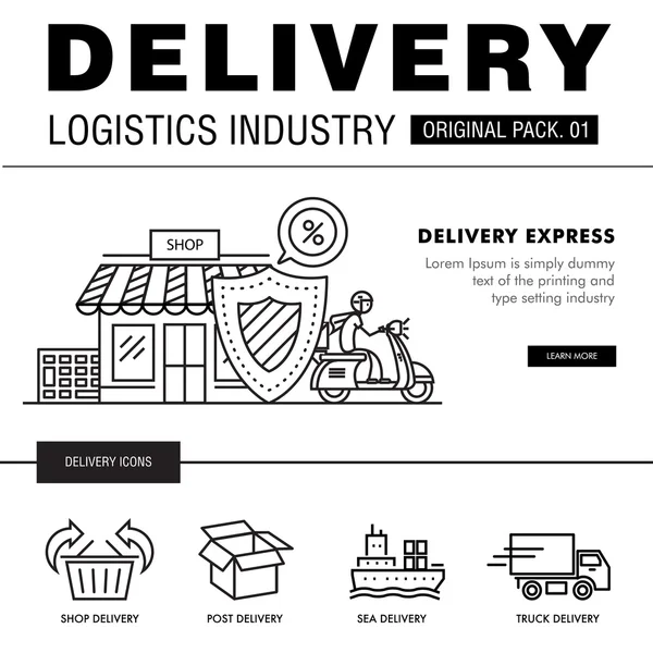 Pacote moderno da indústria de entrega. Ícones de linha fina definir rede logística —  Vetores de Stock