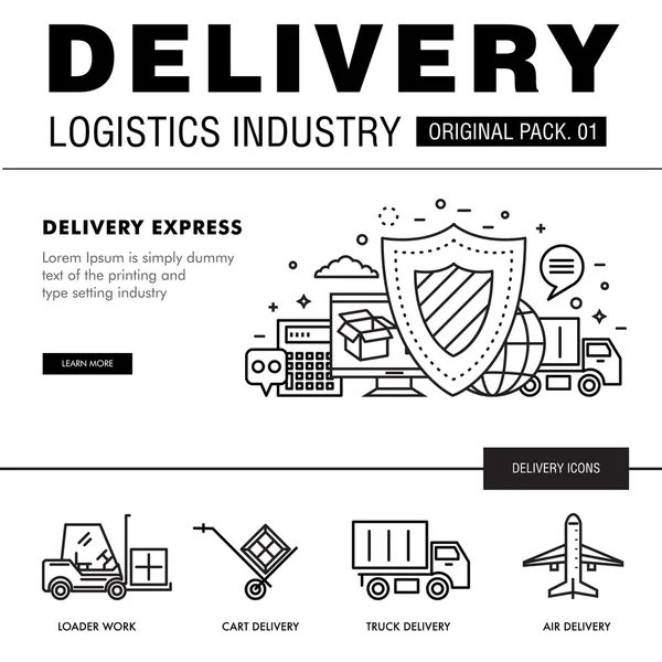 Moderne levering industrie Pack. Dunne lijn icons set Logistic netw — Stockvector