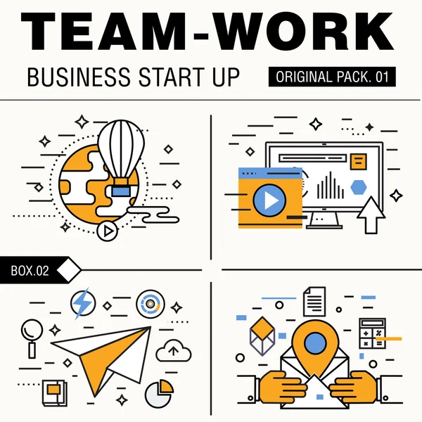 Modern team work pack. Thin line icons business works. — Stock Vector