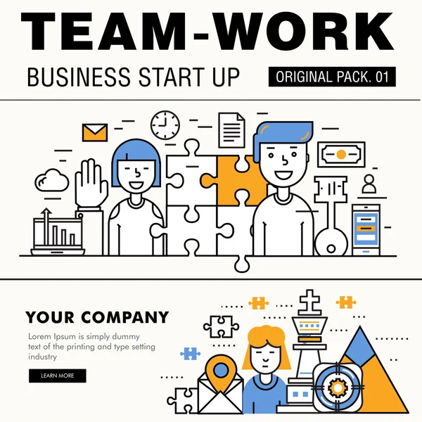 Moderne teamwork pack. Dunne lijn pictogrammen bedrijf werken. — Stockvector