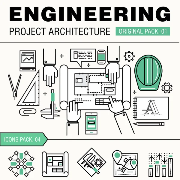 Modern engineering construction big pack. Thin line icons archit — Stock Vector