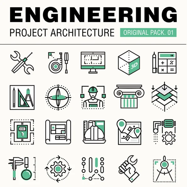 Gran paquete de construcción de ingeniería moderna. Iconos de línea delgada arco — Vector de stock