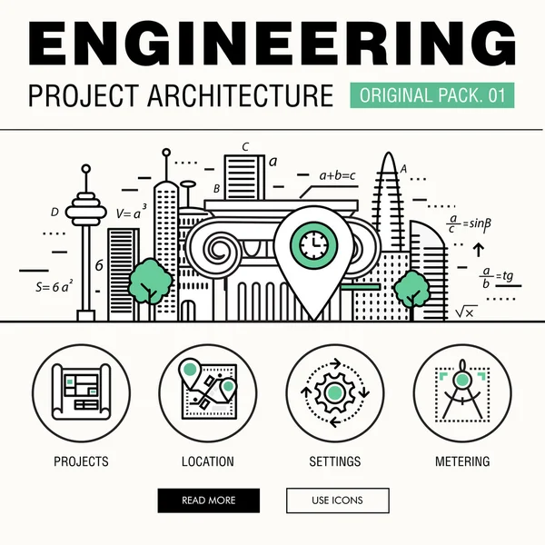 Construção de engenharia moderna big pack. Ícones de linha fina archit — Vetor de Stock