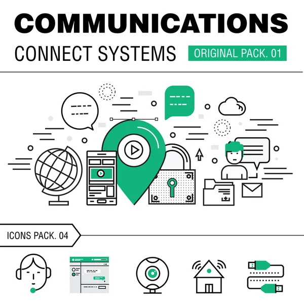 Comunicación conectar paquete de tecnología social . — Vector de stock