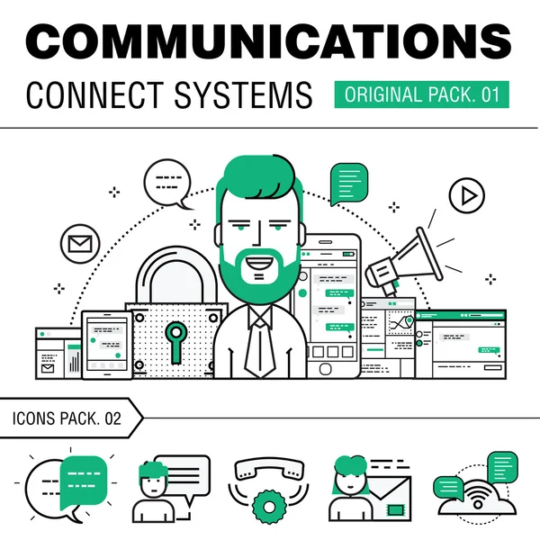 Comunicación conectar paquete de tecnología social . — Vector de stock