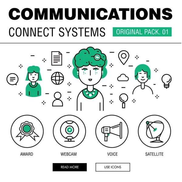 Comunicación conectar paquete de tecnología social — Vector de stock