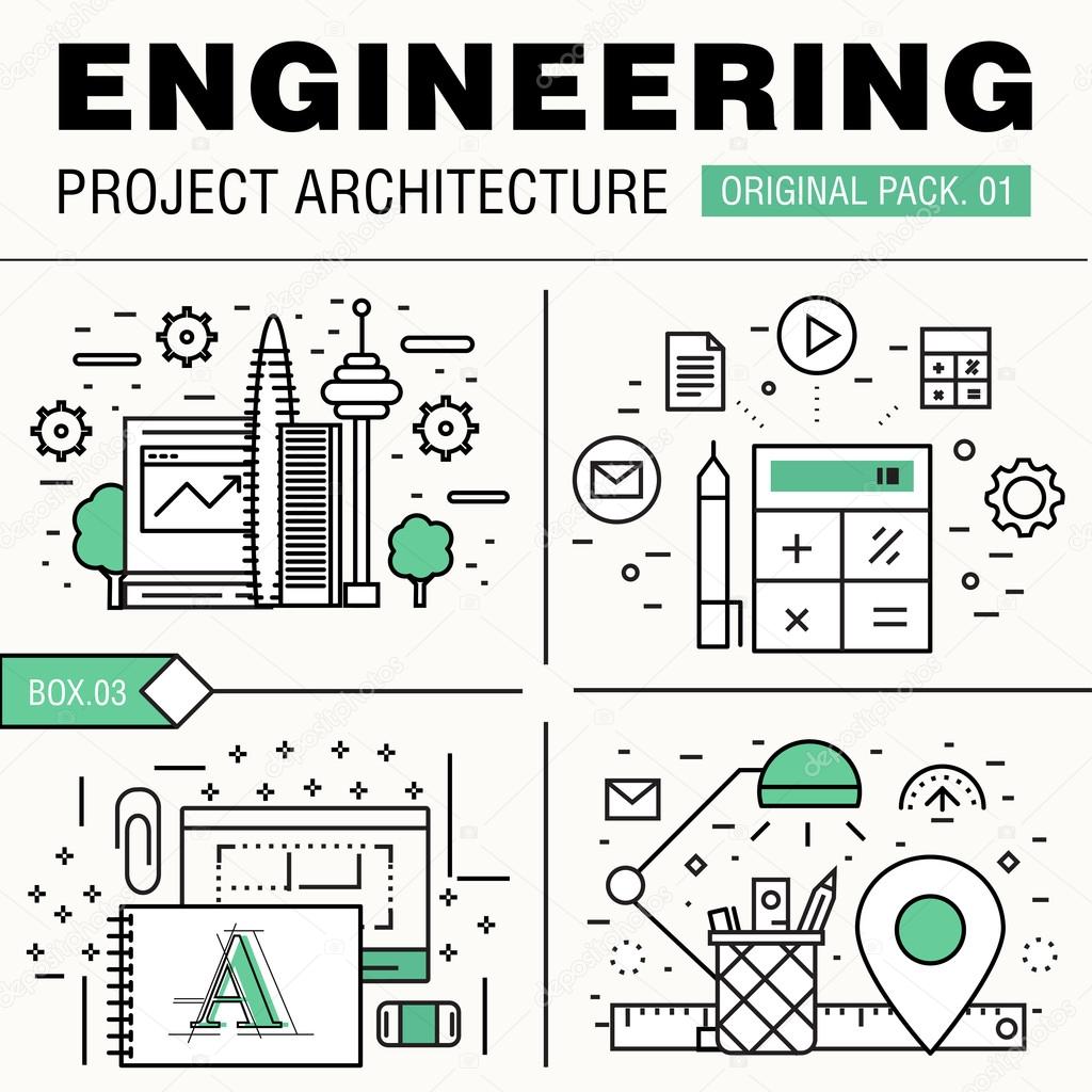 Modern engineering construction big pack. Thin line icons archit