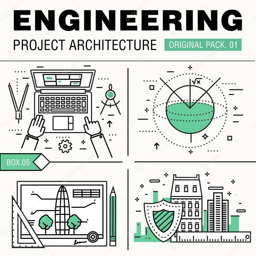 Modern engineering construction big pack. Thin line icons archit