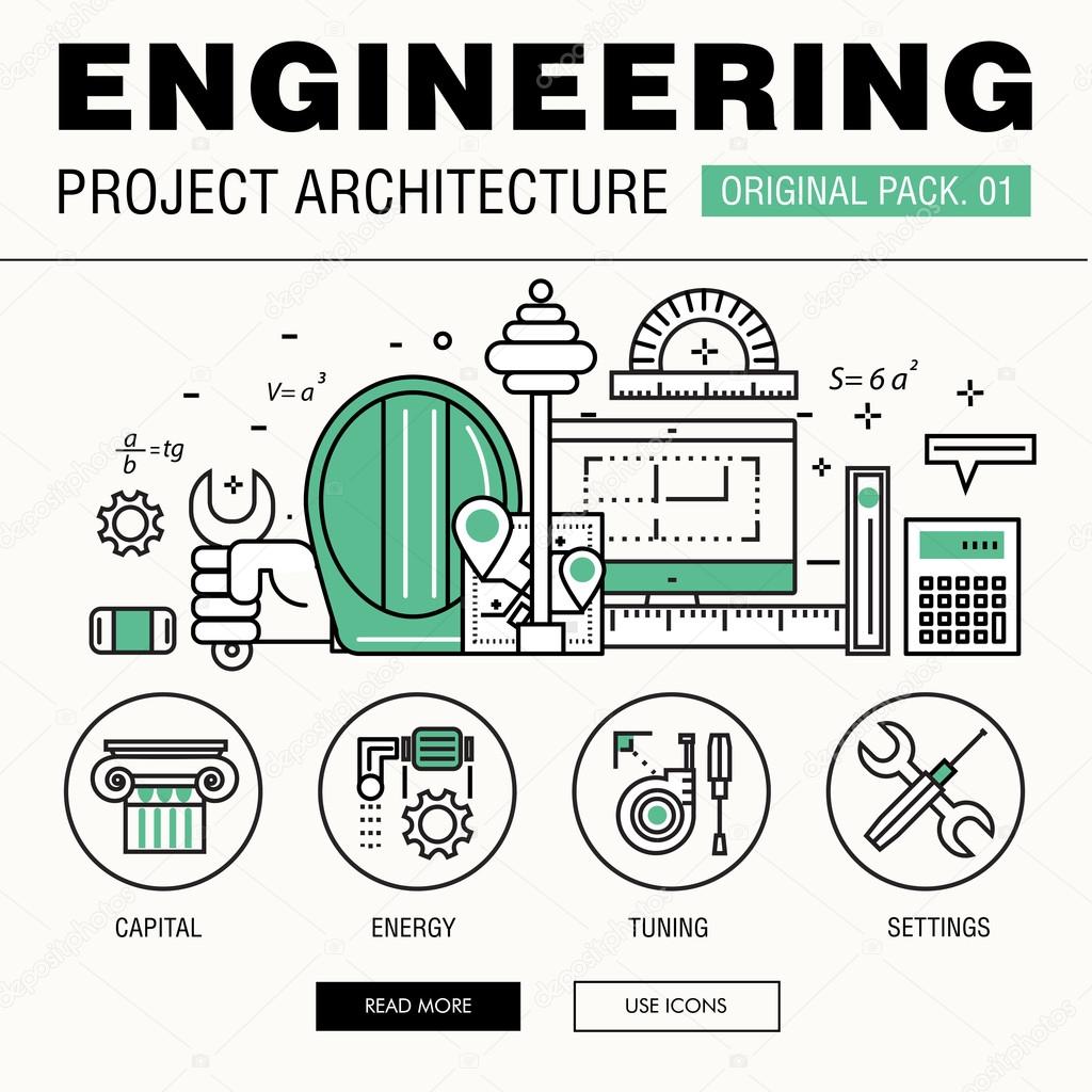 Modern engineering construction big pack. Thin line icons archit