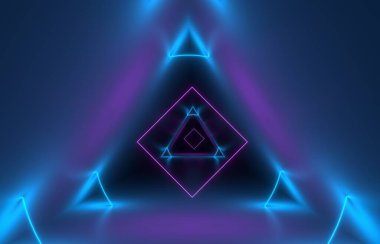 Siyah stil ezoterik süslemelerde lazer ışığı. Işık mistik ışık çizgisi olan fraktal geometri objesi. emisyon sihirli portal üçgen efektleri. 3d oluşturma