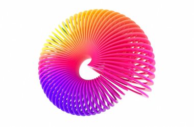 Gökkuşağı. Soyut renk arkaplanı. Beyaz arka planda elastik eğimli elementler. Moda renginde ışıltılı nesne lekesi. Gökkuşağı desenli harika bir stüdyo renk paleti. 3d oluşturma