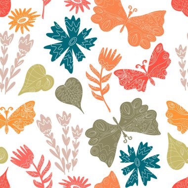 Dokulu hayvanlar ve bitkilerle kusursuz desen. Bahar süsü, Paskalya ruhu, bahar ve tatiller. Country tarzı, halk sanatı