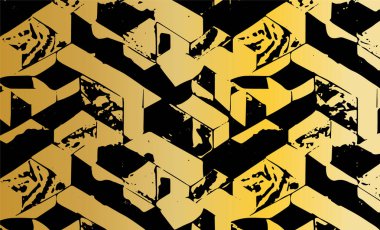 Grunge detaylı iç içe geçmiş doku, iplikler, çizgiler, kablolar, damarlar. Huysuz, eski, detaylı doku. Vektör arkaplanı. Altın ve siyah