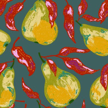 Şekillendirilmiş armutlar ve akan yapraklardan oluşan kusursuz bir desen. Sanatsal doku ve kalın şekiller onu tekstil, ambalaj, mutfak dekorasyonu ve mevsimsel tasarım projeleri için harika kılıyor..