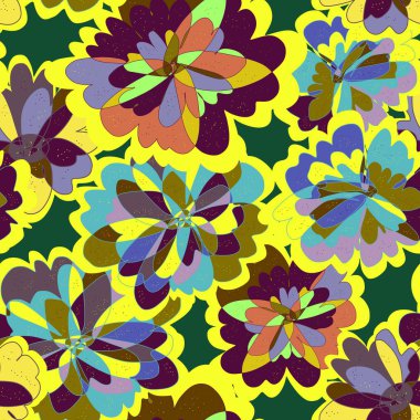 Soyut fantezi sanrısal çiçek vektörü, kusursuz desenli duvar kağıdı arka planı