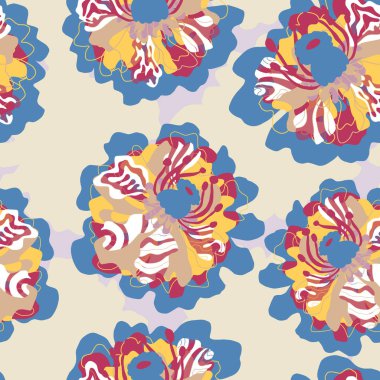 Soyut fantezi çiçekleri karman çorman Asya motifleri vektörsüz çakışan desen uyumluluğu