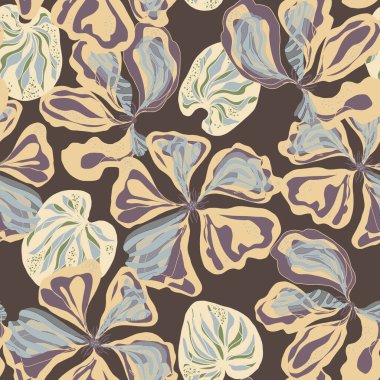 Soyut fantezi çiçekleri karman çorman Asya motifleri vektörsüz çakışan desen uyumluluğu