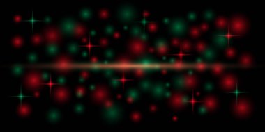 Klasik renklerde Noel ışığı efektleri, kırmızı ve yeşil, patlama, sim, toz, çizgi, kıvılcım, yıldız, ışık vektör etkisi