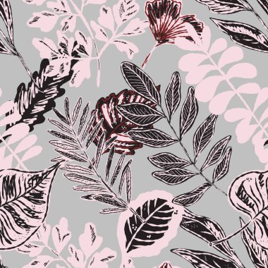 Parlak sonbahar yapraklarıyla kusursuz bir desen. Sevimli tuhaf el çizimi sonbahar yaprakları. Orman doğası. Vektör botanik tasarımı, duvar kağıdı, baskı, ambalaj kağıdı.