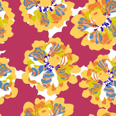 Soyut fantezi çiçekleri karman çorman Asya motifleri vektörsüz çakışan desen uyumluluğu