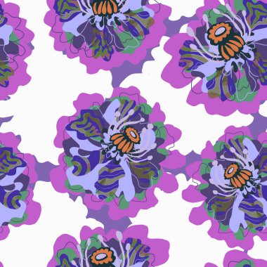 Soyut fantezi çiçekleri karman çorman Asya motifleri vektörsüz çakışan desen uyumluluğu