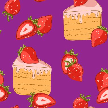 Kusursuz desen, kumaş örneği, özgeçmiş. Çeşitli el yapımı yemek illüstrasyonları. Konforlu Akdeniz çizgi film tarzı.