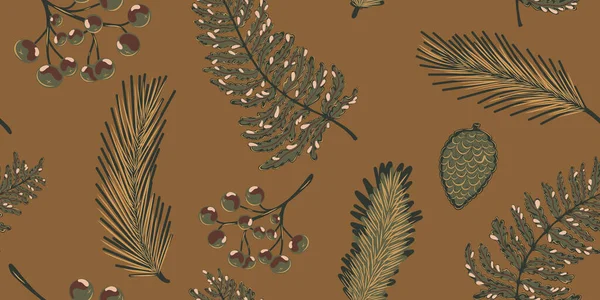 Dikensiz bitki deseni. Botanik stili el yapımı doğa motifleri, bitkiler. Kumaş baskısı, duvar kağıdı ve yüzey