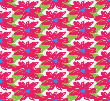 Soyut el çizimi çiçekler, botanik motifler, desenli çizgiler, fırça darbeleri. Dizaynınız için kusursuz vektör deseni