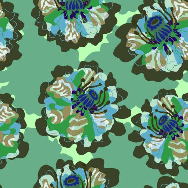 Soyut fantezi çiçekleri karman çorman Asya motifleri vektörsüz çakışan desen uyumluluğu