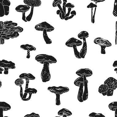 Mantar, linocut stili, el çizimi tarzı, desenli desen, pürüzsüz yüzey