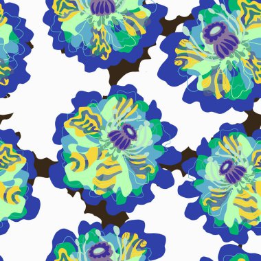 Soyut fantezi çiçekleri karman çorman Asya motifleri vektörsüz çakışan desen uyumluluğu