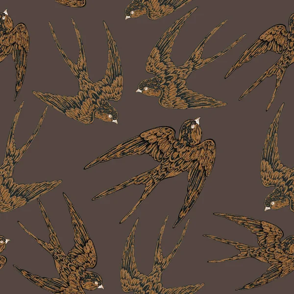 Uçan kırlangıçlar, el çizimi tarzı. Kusursuz desen, duvar kağıdı, kumaş baskı, ambalaj ve kağıt. Doğa motifleri