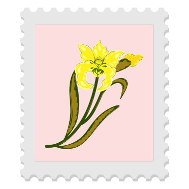 Çiçekli bir posta pulu. Bahar, Paskalya, Kadınlar Günü ve Anneler Günü 'nü kutluyoruz. Zarif ve biraz da saf bir tasarım. İzole vektör ögesi.