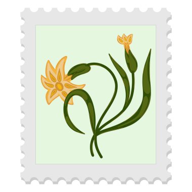 Çiçekli bir posta pulu. Bahar, Paskalya, Kadınlar Günü ve Anneler Günü 'nü kutluyoruz. Zarif ve biraz da saf bir tasarım. İzole vektör ögesi.