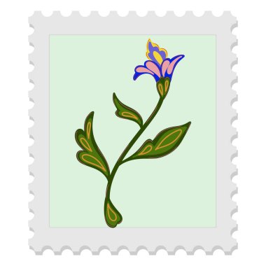 Çiçekli bir posta pulu. Bahar, Paskalya, Kadınlar Günü ve Anneler Günü 'nü kutluyoruz. Zarif ve biraz da saf bir tasarım. İzole vektör ögesi.