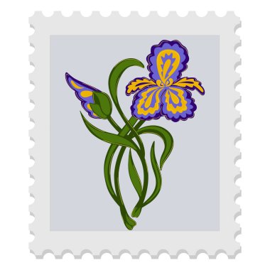 Çiçekli bir posta pulu. Bahar, Paskalya, Kadınlar Günü ve Anneler Günü 'nü kutluyoruz. Zarif ve biraz da saf bir tasarım. İzole vektör ögesi.