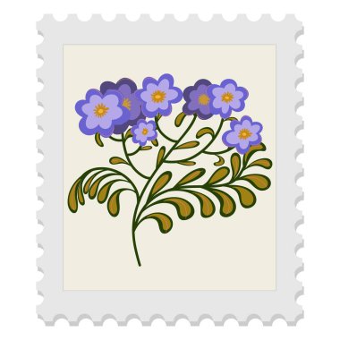 Çiçekli bir posta pulu. Bahar, Paskalya, Kadınlar Günü ve Anneler Günü 'nü kutluyoruz. Zarif ve biraz da saf bir tasarım. İzole vektör ögesi.