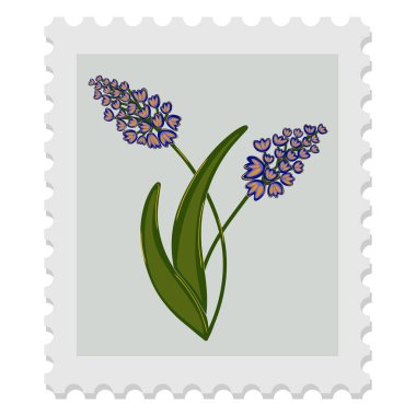 Çiçekli bir posta pulu. Bahar, Paskalya, Kadınlar Günü ve Anneler Günü 'nü kutluyoruz. Zarif ve biraz da saf bir tasarım. İzole vektör ögesi.