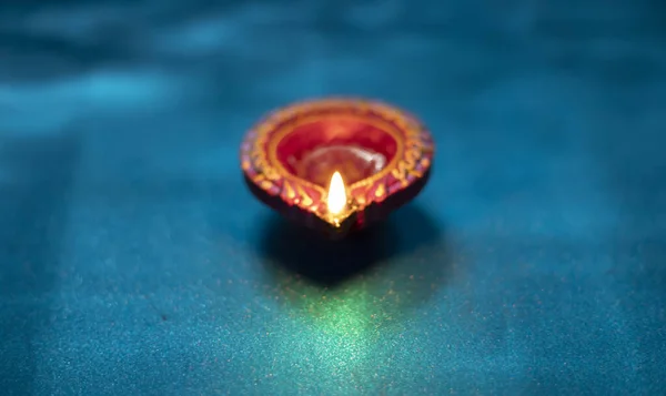Lampes Diya Argile Colorée Allumées Pendant Célébration Diwali — Photo