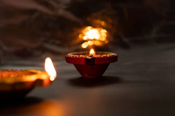 Glad Diwali Diya Lampor Tända Diwali Firandet — Stockfoto