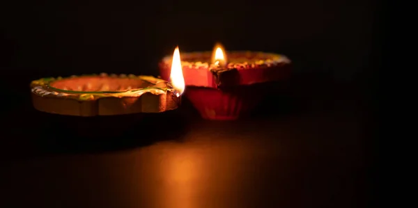 Mutlu Diwali Diwali Kutlamaları Sırasında Diya Lambaları Yandı — Stok fotoğraf