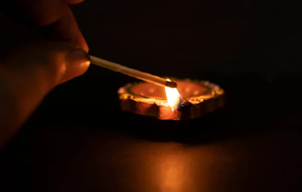 Happy Diwali Lâmpadas Óleo Acesas Durante Celebrações Diwali — Fotografia de Stock