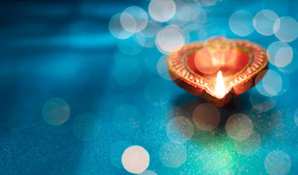 Happy Diwali Barevné Hliněné Diya Lampy Svítí Během Diwali Oslavy — Stock fotografie