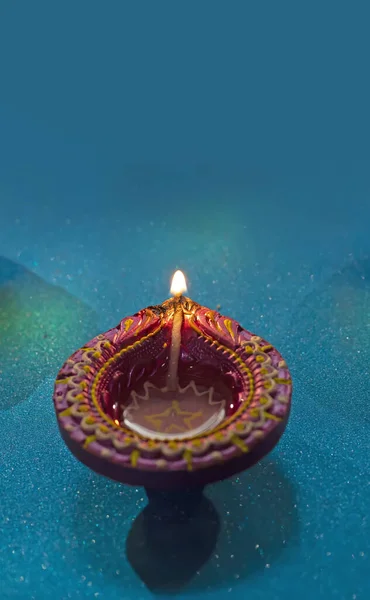 Mooie Klei Diya Lampen Aangestoken Tijdens Diwali Viering — Stockfoto