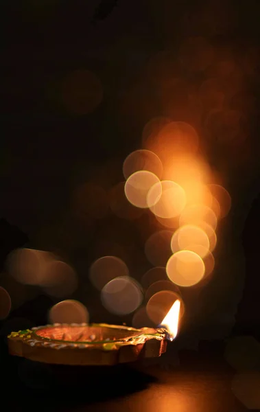 Diwali Viering Diya Lamp Met Glitter Licht Achtergronden — Stockfoto