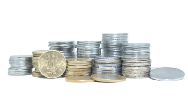 Monete Valuta Indiana Isolate Sfondo Bianco — Foto Stock